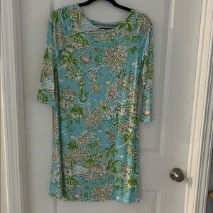 Lilly Pulitzer Blue and Green Floral Long Sleeve Dress